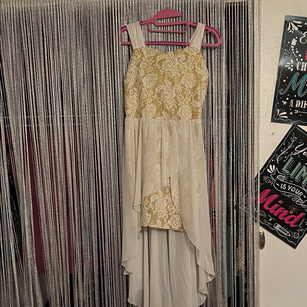 Elegant Yellow and White High-Low Dress